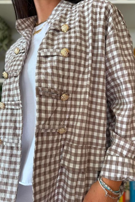 Nonni Gingham Napoleon Jacket Mocha